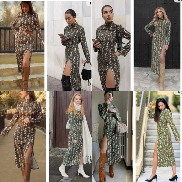 BNWT Zara Women’s Green Paisley Print Midi Slit Dress Size M - Picture 2 of 5